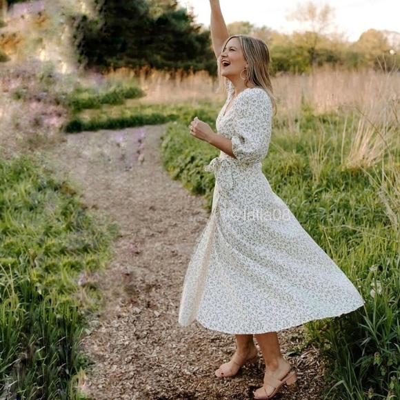 Reformation Mint linen wrap midi dress new - Picture 6 of 14